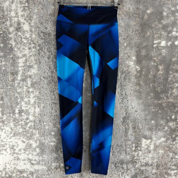 Athleta Size XXS Stretch Geometric Abstract Leggings Pull On Pants Blue - Picture 1 of 7